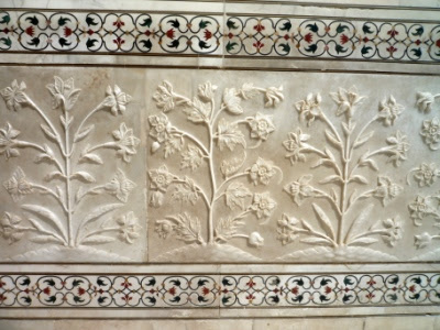 agra, taj mahal flower carvings