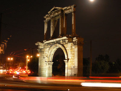 Hadrian's Gate at night, Athens