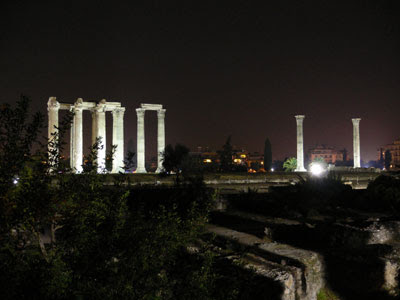 Temple of Olympian Zeus (Olympieion) at night, Athens