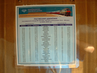 Der Zeitplan des Transsib-Zuges 339/340, wie er in jedem Waggon aushängt.