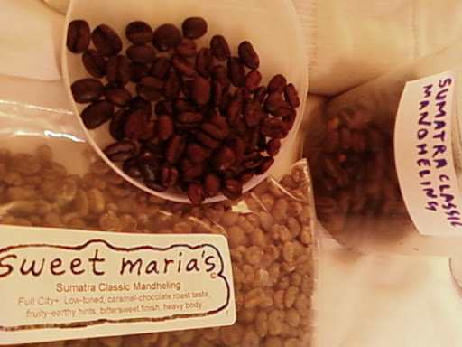 www.RickNakama.com Home Coffee Roasting - Sweet Maria's Sumatra Classic Mandheling - Full City+, Low-toned, caramel-chocolate roast taste, fruity-earthy hints, bittersweet finish, heavy body.