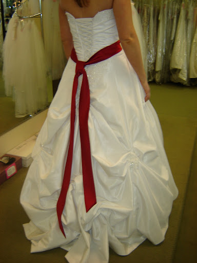 bridal gown red back sash