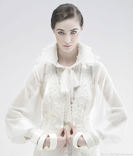 modern-high-collar-wedding-gown-2011-fabyan-with-lace-vest-suit