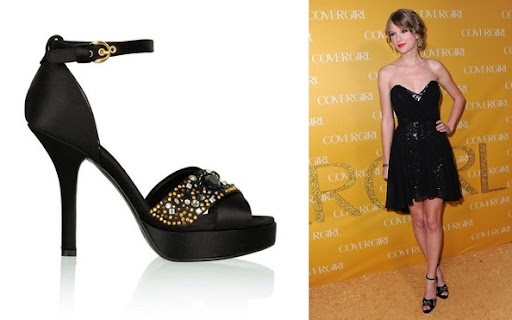 Taylor Swift ; Celebrity Shoes + Black Dress