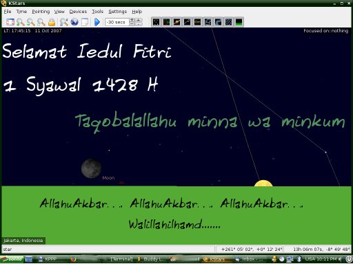 Kstars untuk simulasi penentuan penanggalan Hijriyah di Ubuntu ..$ sudo apt-get install kstars