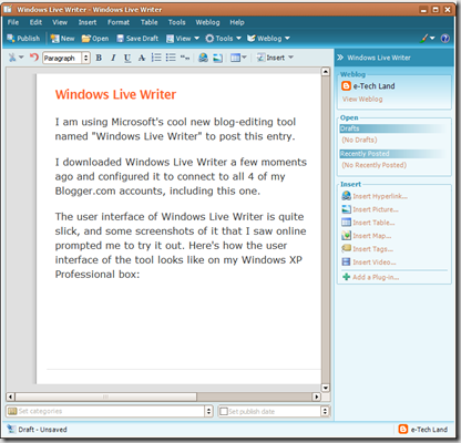Windows Live Writer Screenshot