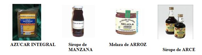 Azúcar integral - Sirope de manzana - Melaza de arroz - Sirope de arce