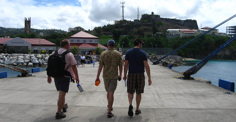 Jordan, Max, and Darren walking down the port in Grenada