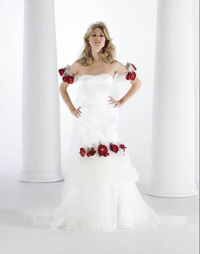 White Wedding Dress TC1812 - Red Flower White Wedding Dress TC1812 - Red Flower