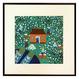 Shi Yiu Ping &ndash; house with fruit picker (black frame, 15 1/4" x 15 1/4") $188