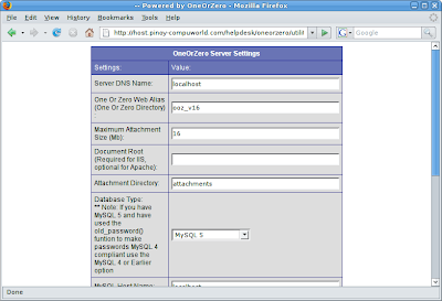 OneOrZero Helpdesk Server Settings