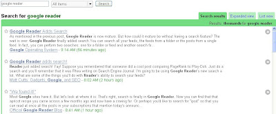 Klik hier voor een vergroting van de Google Reader Zoekresultaten