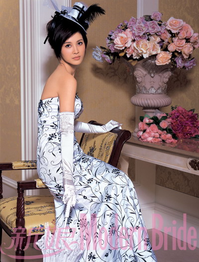 black floral design, strapless wedding dress