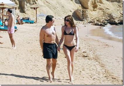 nicolas sarkozy and bikini-clad girlfriend carla bruni at luxor beach