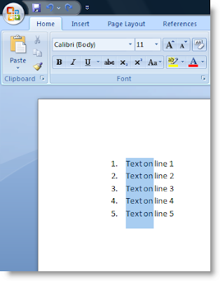 Selecting text vertically in MS Word