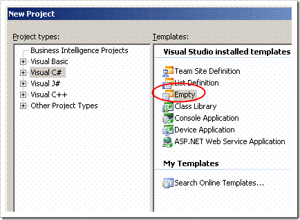 Create new empty project with Visual Studio WSS Extensions