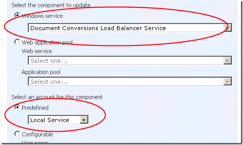 Setting Document Conversions Load Balancer Service to a service account