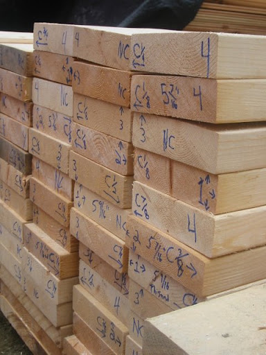 A stack of freshly graded wood.
