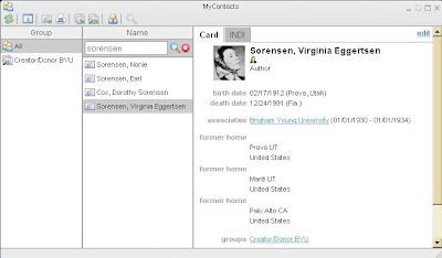 Screenshot of MyContacts card view
