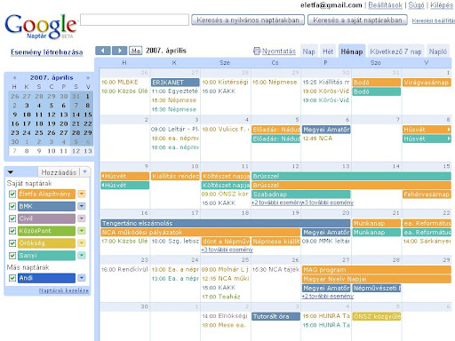 A Google Naptár lehetővé teszi, hogy több, tematikus naptárat hozzunk létre. Ezeket a naptárakat azután külön színekkel tehetjük átláthatóbbá.