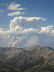 Forest fire smoke column grows into towering cumulus cloud. 