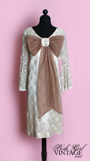  1960's Beige Lace Mod Bow Vintage Dress