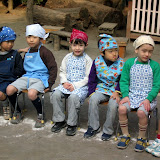 Kai and his classmates waiting for the mochi pounding to begin