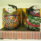 The dolls Kai made at school for Hina-matsuri (Girl's Day and Doll Festival). The dolls represent attendants in the Emperor's Court from the Heian Period.