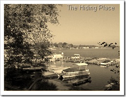 In the distance there was a boathouse, beide the dock with with willow tree