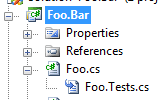 Visual Studio displays that test file depends upon code file.