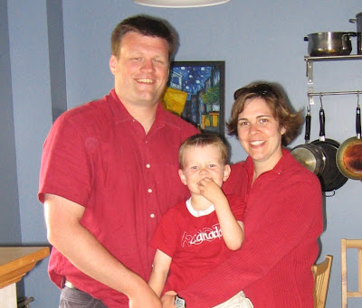 The Bussey Family wearing red on Canada Day