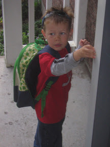 BigE with his backpack heading to school