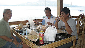 Ruel, Novy, and Ian having lunch at Bunaken Island