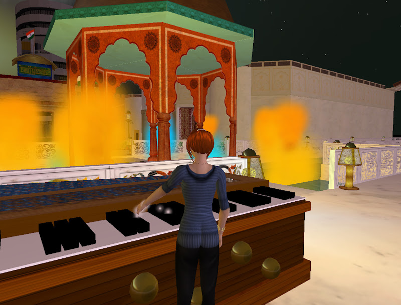 Playing the harmonium fountain at Bollywood