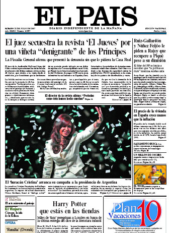 El secuestro de El Jueves, portada en El País