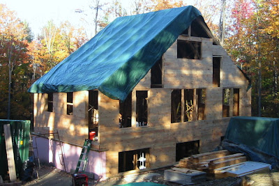 Sheathing up to the collar ties on the front of the house