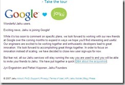 Screenshot of Jaiku Google announcement