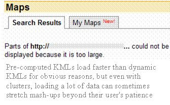 Pre-computed KMLs load faster than dynamic KMLs for obvious reasons, but even with clusters, loading a lot of data can sometimes stretch mash-ups beyond their user's patience