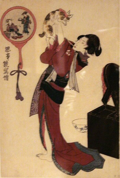逗猫的女子