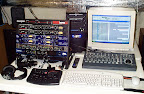 Former basement studio setup... Rack top to bottom: Rocktron Hush SuperC, (2) ART Tube Channel preamps, (2) ART TPS preamps, Behringer Multicom compressor, BBE362NR sonic maximizer, Carvin HM150 power amp + Johnson J-Station + Custom-built P4 system + Cakewalk/Peavey StudioMix console