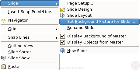 OpenOffice.org 2.4.0 Impress: set background for slide