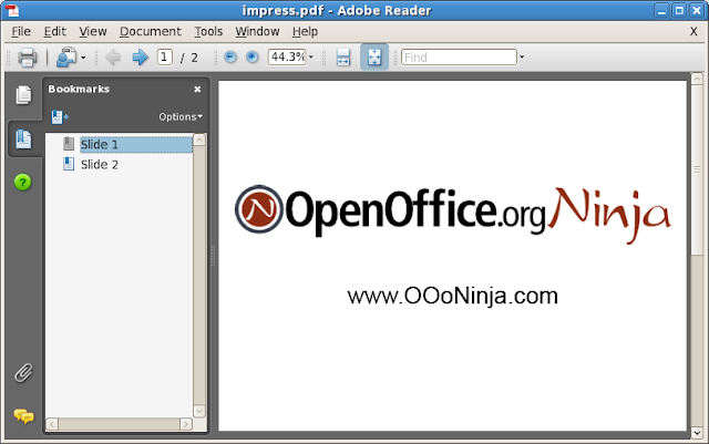 Bookmarks shown in Acrobat Reader and created in OpenOffice.org Impress 2.4