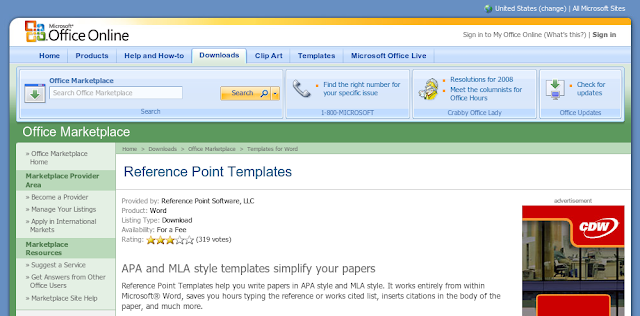 Screenshot of Microsoft Office Marketplace