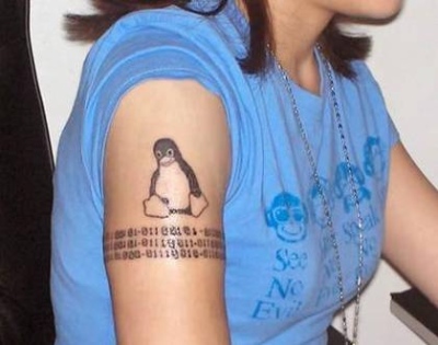 permanent tattoo linux designs on women in arm