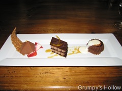 Miniature Chocolate Pyramid, Kona Chocolate Souffle and Orange Chocolate Napoleon